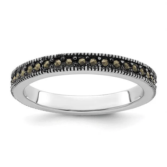 Ladies rings cascading stone rings-Sterling Silver Stackable Expressions Marcasite Band