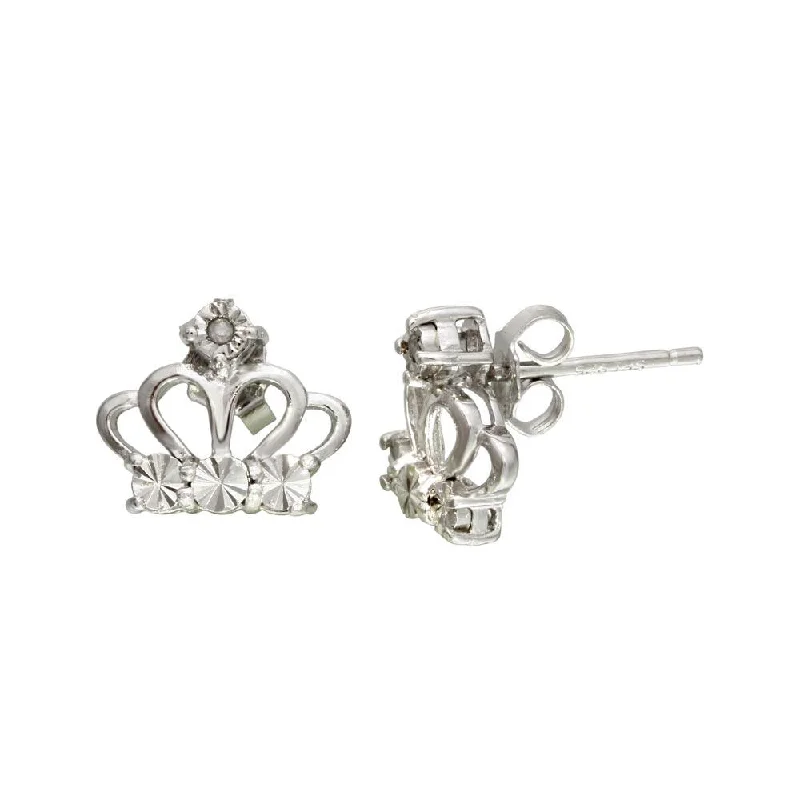 Ladies earrings bold color earrings-Rhodium Plated 925 Sterling Silver Crown Earrings - STE01109