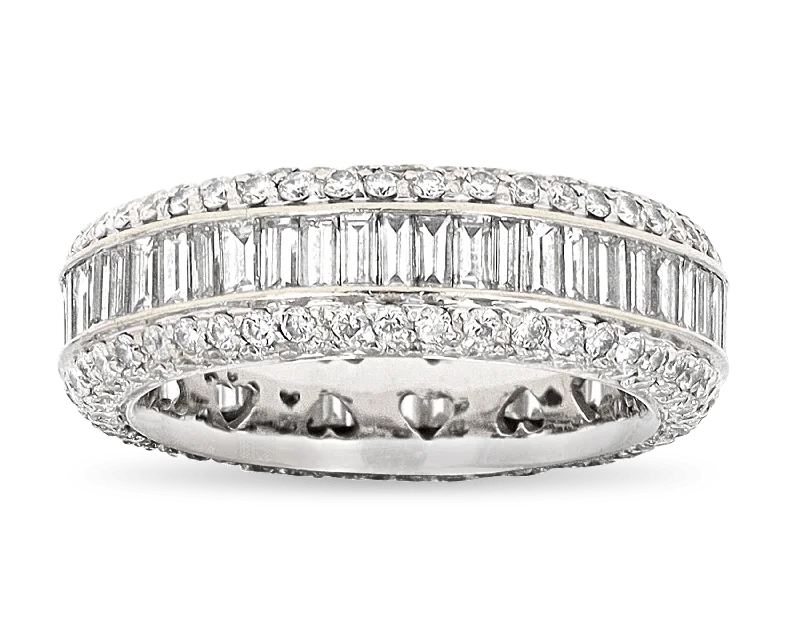 Ladies rings casual everyday wear-Baguette and Round Diamond Eternity Band, 3.42 Carats