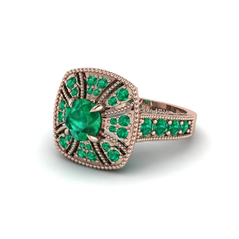 Ladies engagement rings luxury diamond bands-Emerald Vintage-Inspired Halo Engagement Ring  - Lexi No. 20