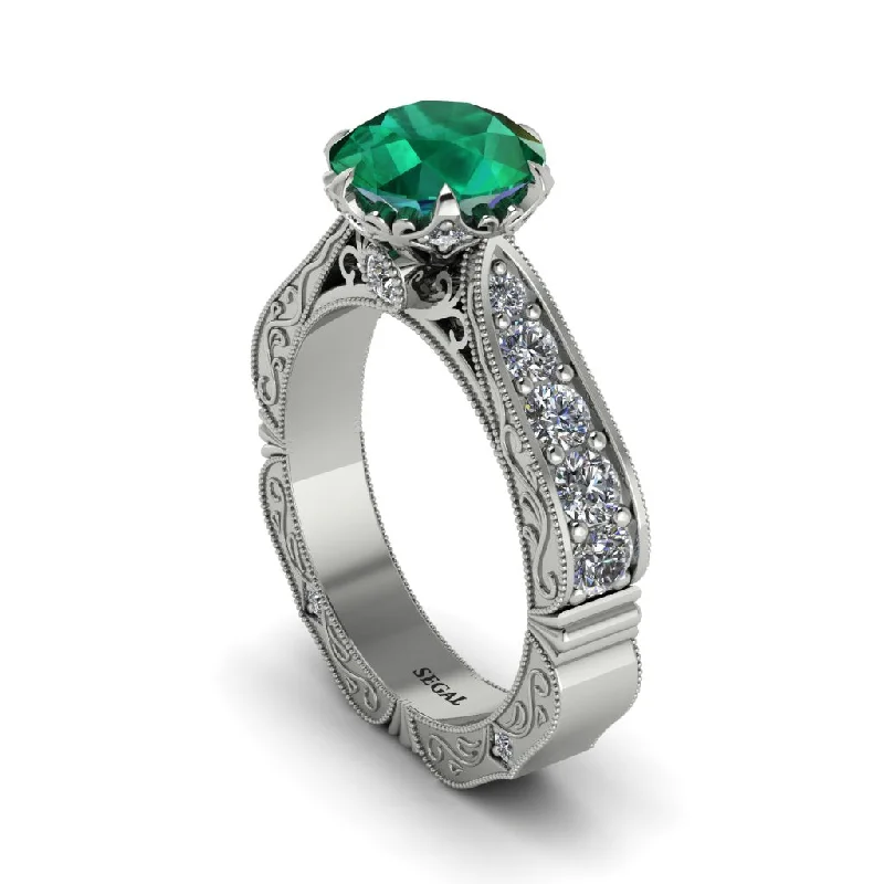 Ladies engagement rings sentimental halo bands-Emerald Victorian Scroll Engagement Ring - Kehlani No. 6