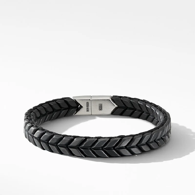 ladies bracelet woven name-David Yurman Chevron Woven Bracelet in Black Titanium