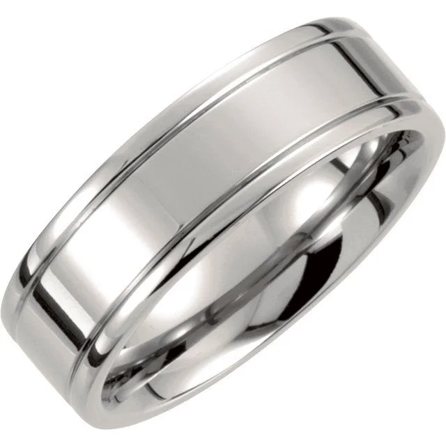 Ladies rings rustic charm designs-Titanium 7 mm Ridged Band Size 12