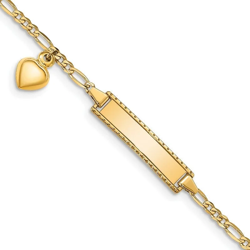 ladies bracelet black friday beach-14K Dangling Heart Children's Figaro Link ID Bracelet