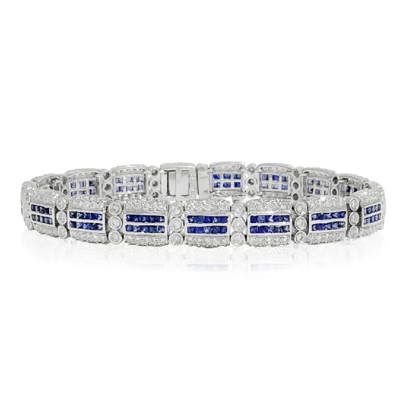 ladies bracelet leaf tropical-White Gold Diamond And Sapphire Bracelet