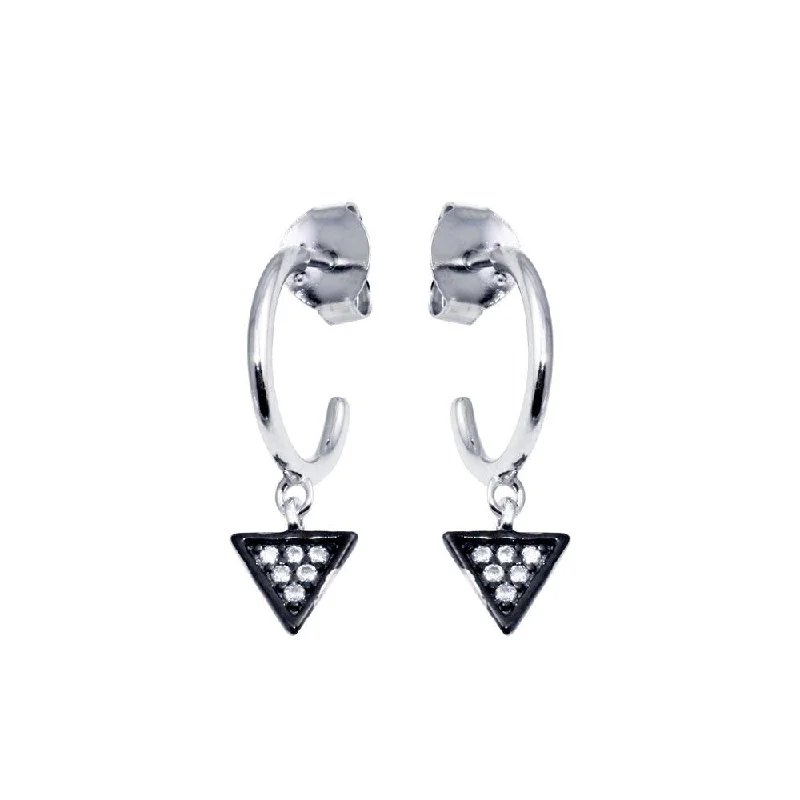 Ladies earrings industrial style designs-925 Sterling Silver CZ Semi Hoop Triangle Earring - BGE00661