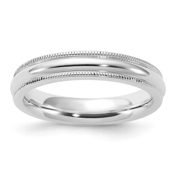 Ladies rings cushion cut rings-Sterling Silver 4mm Milgrain Comfort Fit Wedding Band