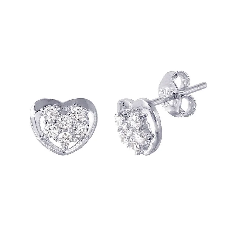 Ladies earrings avant-garde designs-Silver 925 Rhodium Plated Heart CZ Earrings - STE01019