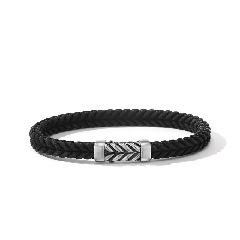 ladies bracelet pink tourmaline luxury-David Yurman Gents Chevron Black Rubber Bracelet 6MM