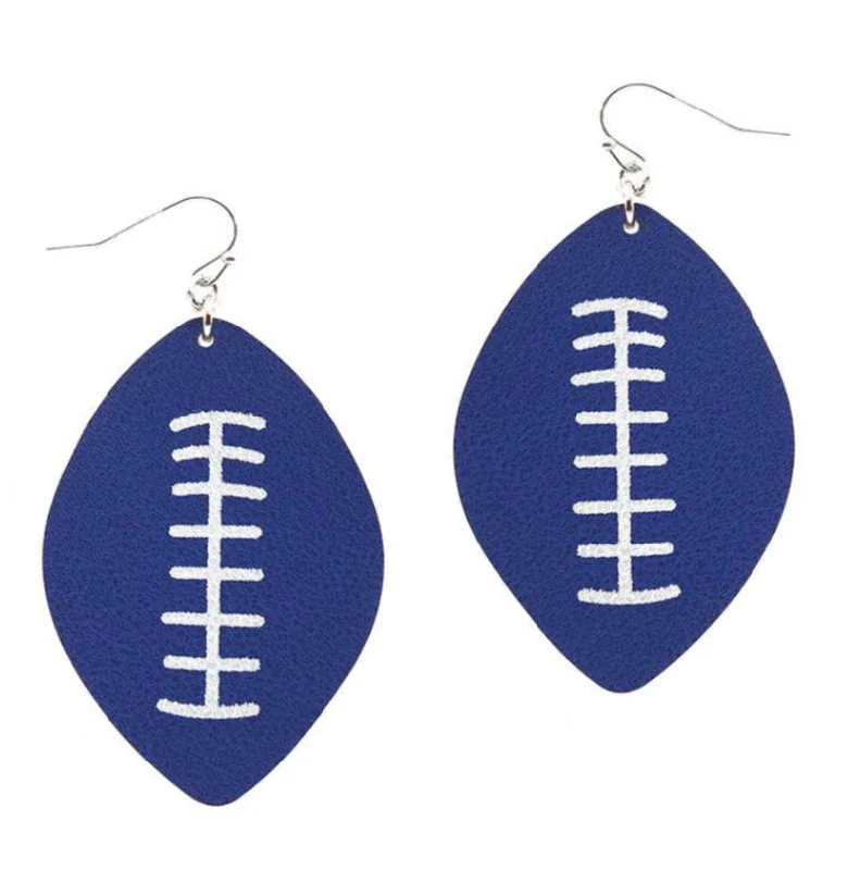 Ladies earrings bold color earrings-College Football Leather Sport Earrings Navy and White