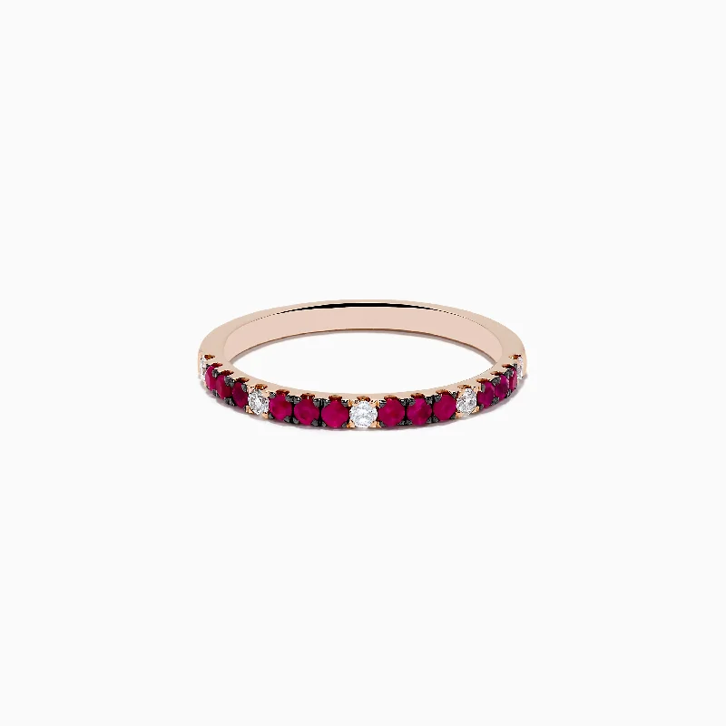 Ladies rings casual chic vibes-14k Rose Gold Ruby and Diamond Stacking Band