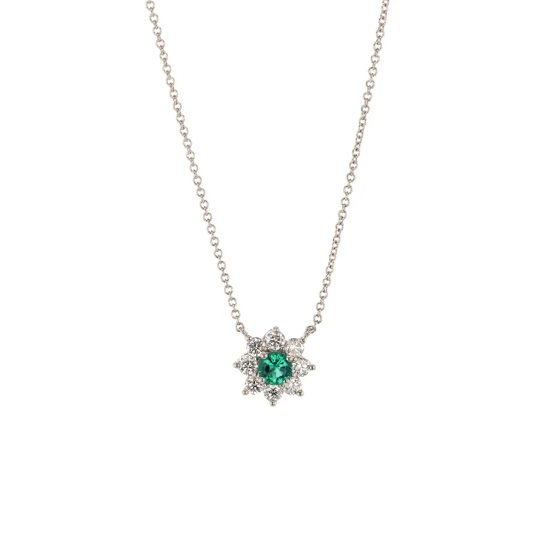 ladies necklace luxury cluster-18" Emerald & Diamond Stationary Pendant Necklace | M10278145