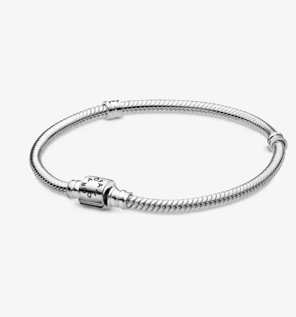 ladies bracelet intricate bar-Pandora Moments Barrel Clasp Snake Chain Bracelet