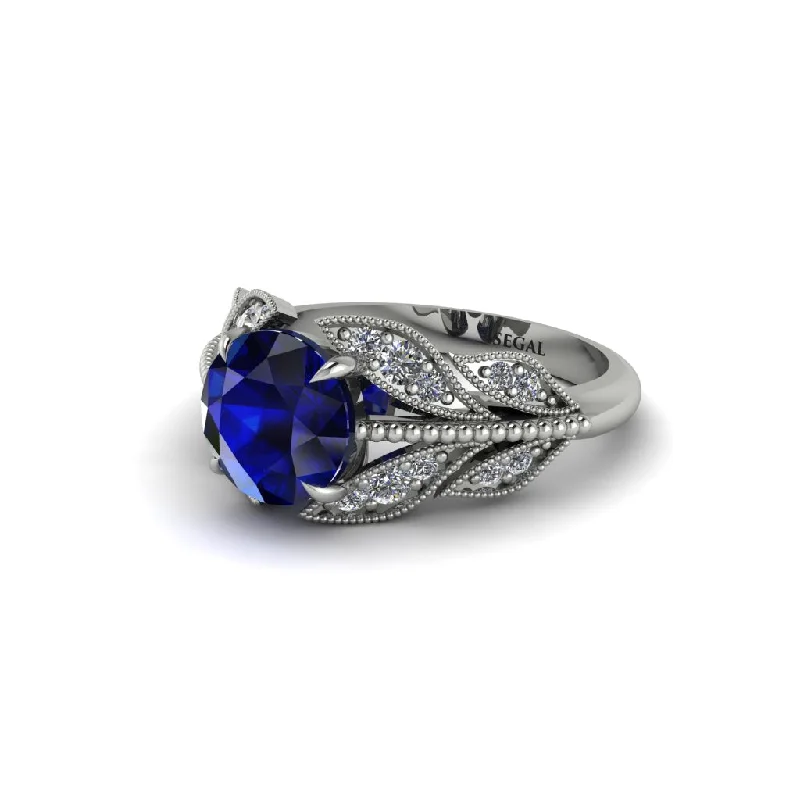 Ladies engagement rings African halo designs-Sapphire Majestic Leaf Gold Engagement Ring - Makenna No. 15