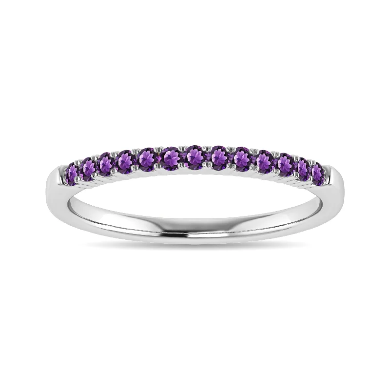 Ladies rings baguette cut styles-Diamond 1/5 Ct.Tw. Amethyst Stackable Band in 10K White Gold