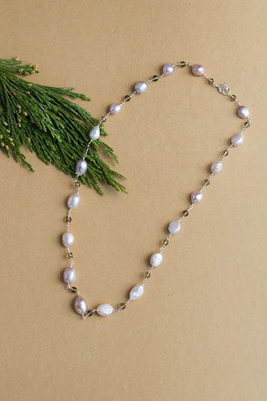 ladies necklace sculpted pearl-Gemma Pearl Crystal Necklace