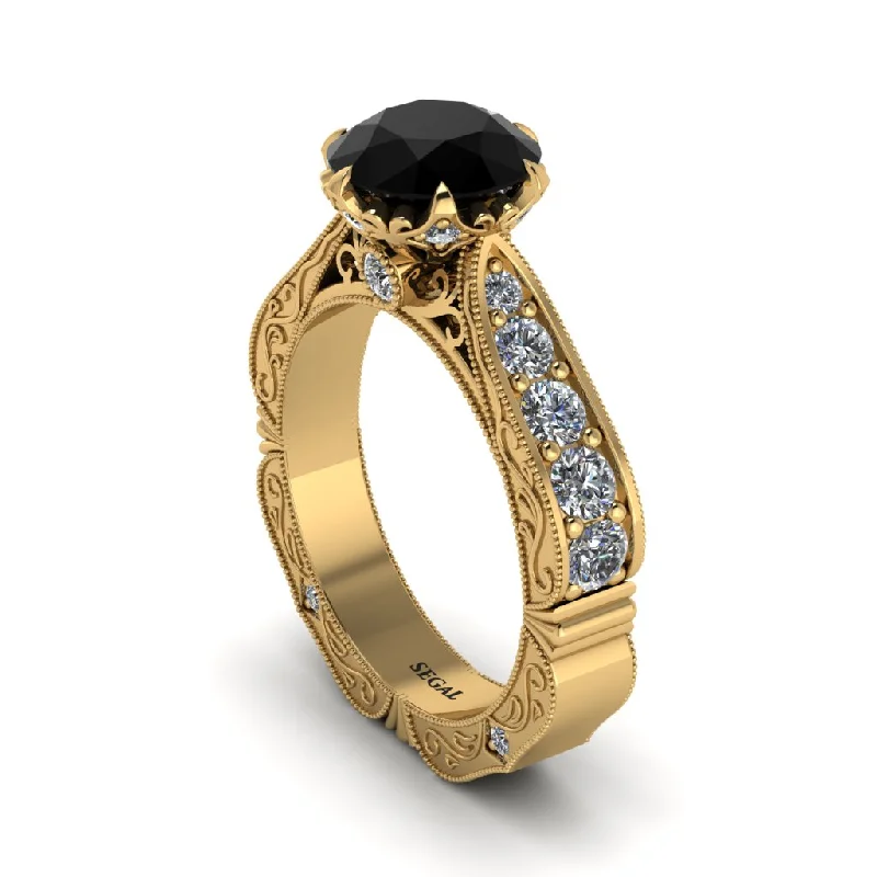 Ladies engagement rings heirloom diamond cuts-Black Diamond Victorian Scroll Engagement Ring - Kehlani No. 7