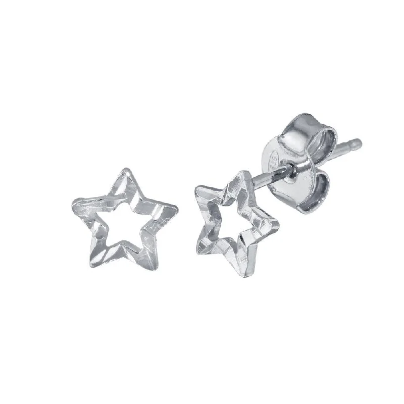 Ladies earrings winter sparkle designs-Rhodium Plated 925 Sterling Silver Open DC Star Earrings - ECE00039RH