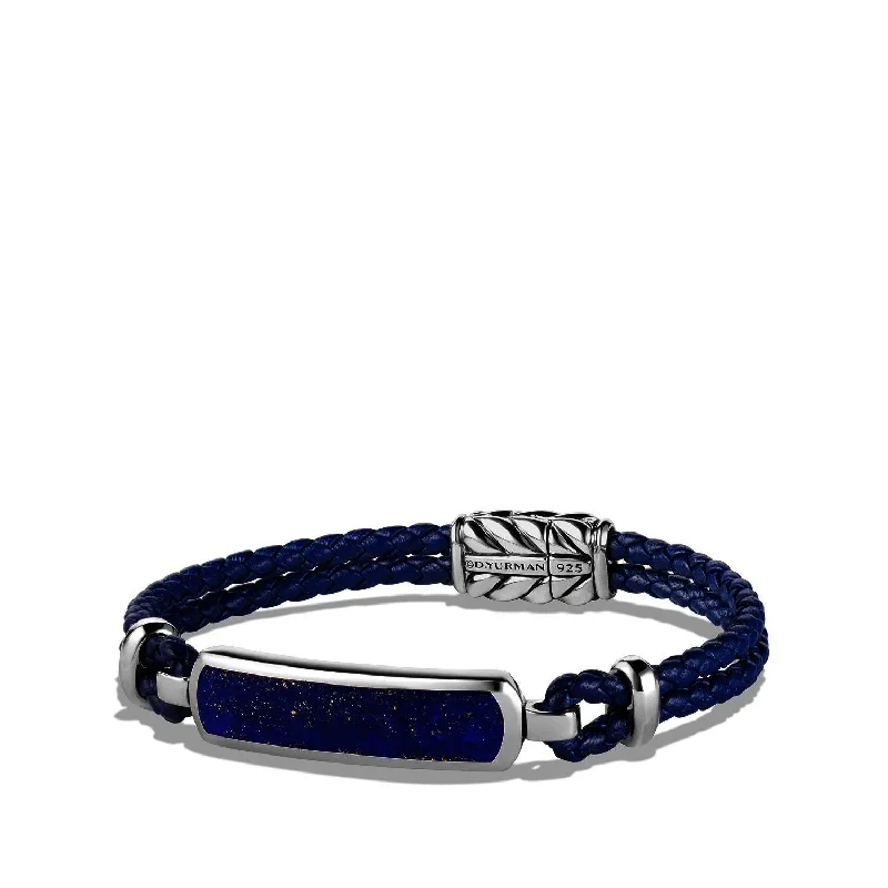 ladies bracelet unique aquamarine-Men's Station Blue Leather Bracelet with Lapis Lazuli