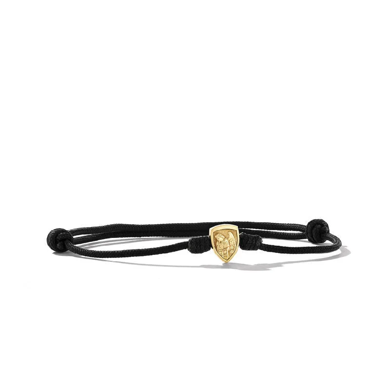 ladies bracelet high-end flower-David Yurman St. Michael Black Cord Bracelet with 18K Yellow Gold