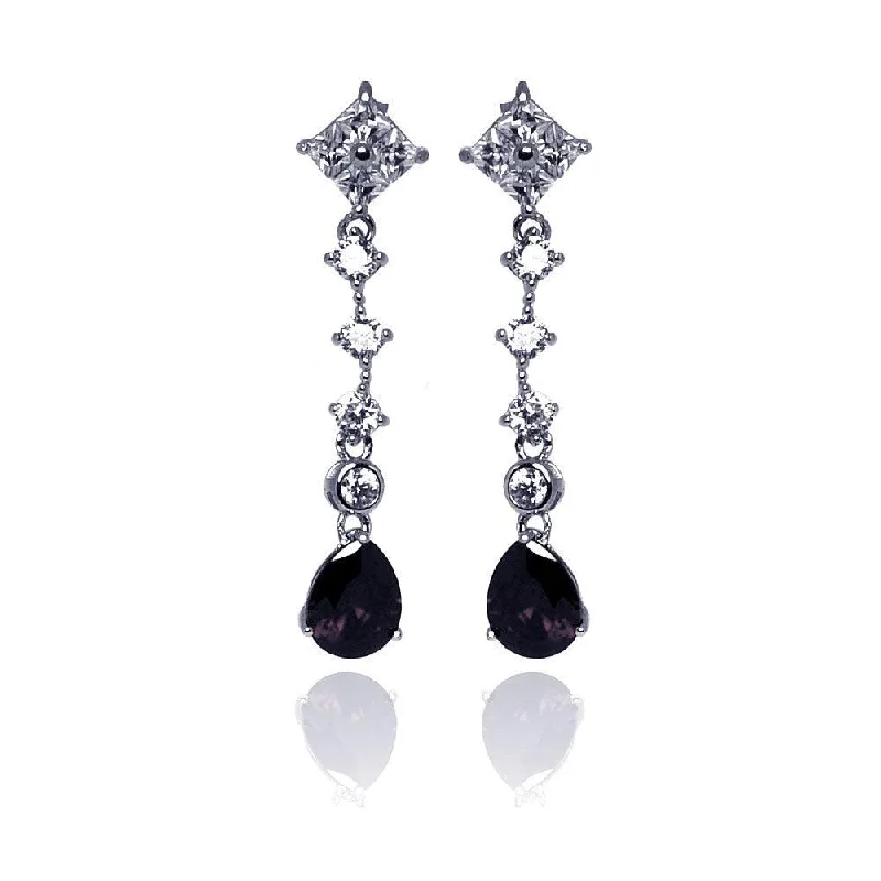 Ladies earrings layered drop designs-Silver 925 Rhodium Plated Teardrop Dangling Stud Earrings - STE00649