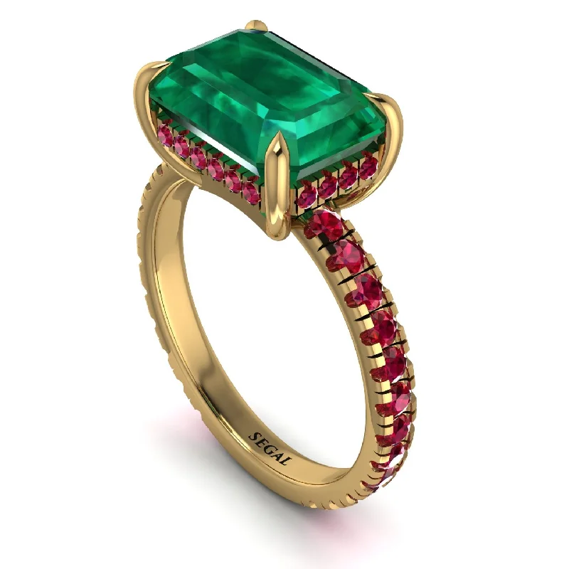 Ladies engagement rings custom diamonds-Emerald-Cut Emerald Pavé Engagement Ring - Daphne No. 49