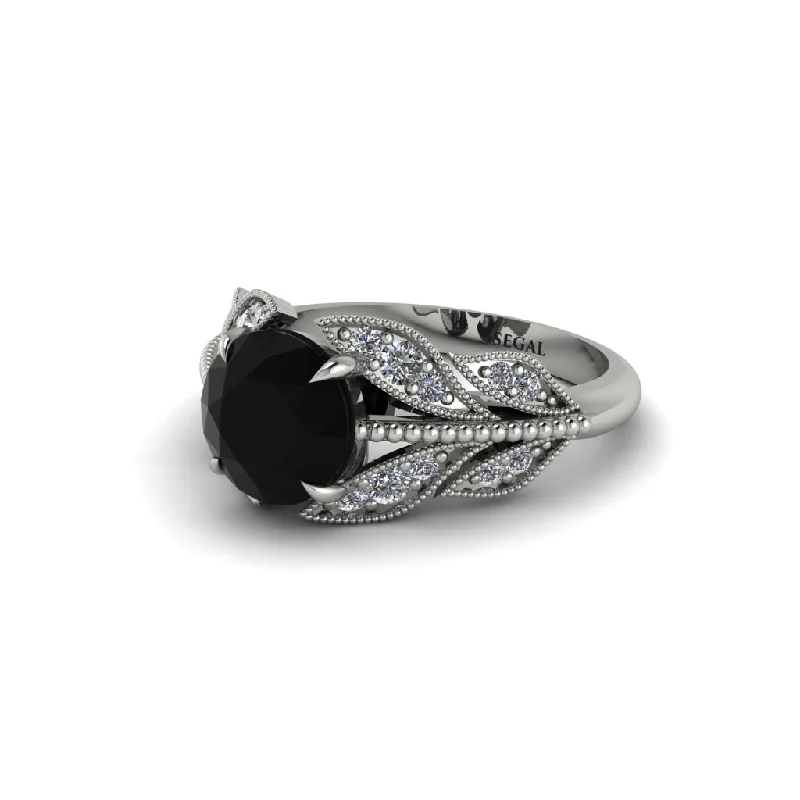 Ladies engagement rings limited run solitaires-Black Diamond Majestic Leaf Gold Engagement Ring - Makenna No. 9