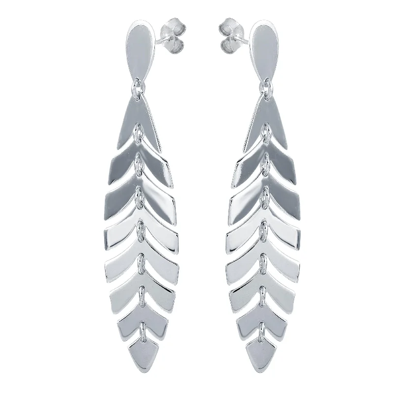 Ladies earrings mixed material earrings-Rhodium Plated 925 Sterling Silver Dangling Flexible Leaves Earrings - SOE00028