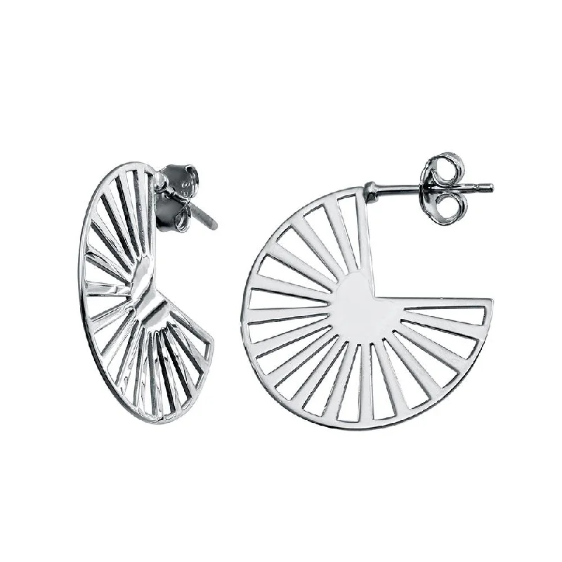 Ladies earrings medium drop styles-Rhodium Plated 925 Sterling Silver  Semi Hoop Fan Earring - SOE00041