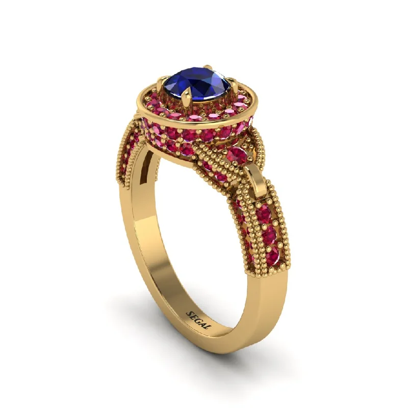 Ladies engagement rings bold diamond cuts-Sapphire Double Halo Handmade Engagement Ring - Gracelyn No. 58