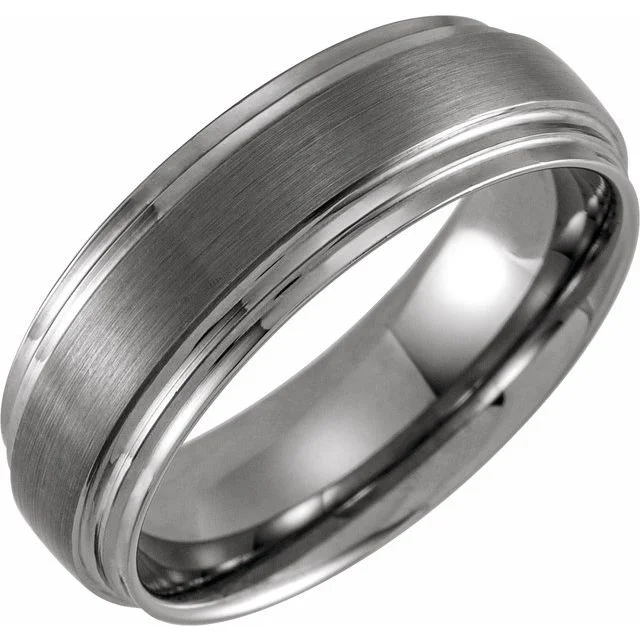 Ladies rings titanium modern designs-Tungsten 8 mm Double Edge Band