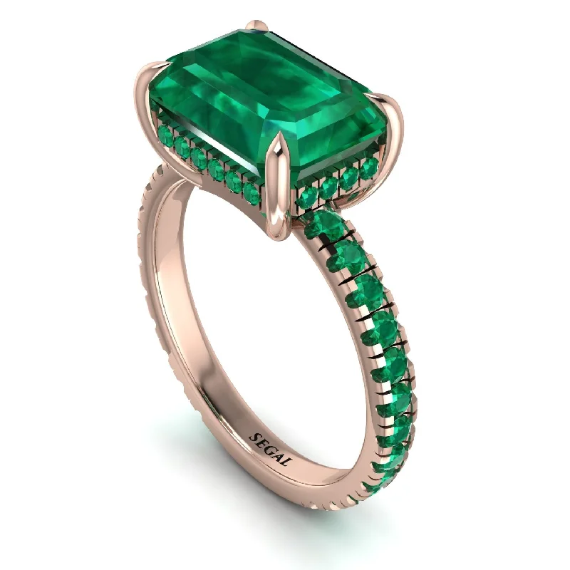 Ladies engagement rings twisted diamond-Emerald-Cut Emerald Pavé Engagement Ring - Daphne No. 20