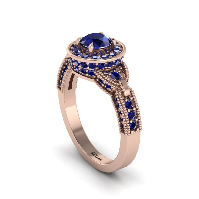 Ladies engagement rings delicate diamond bands-Sapphire Double Halo Handmade Engagement Ring - Gracelyn No. 74