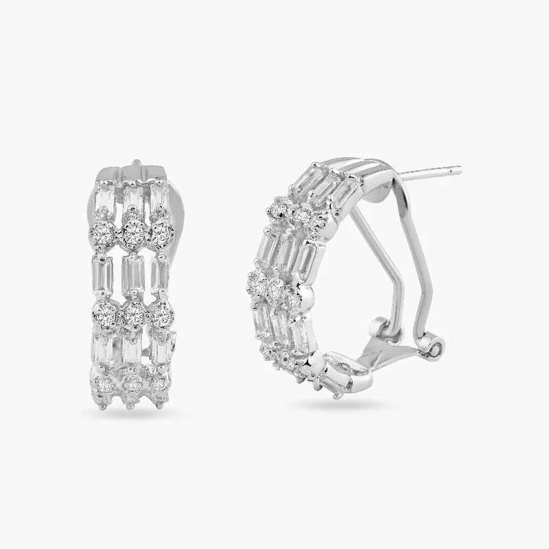 Ladies earrings bold geometric designs-Silver 925 Rhodium Plated 3 Strand CZ Earrings - BGE00220