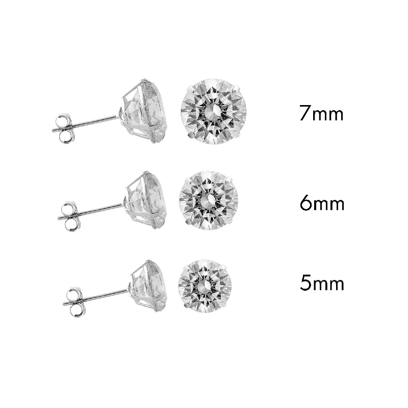 Ladies earrings ceramic crafted styles-Sterling Rhodium Plated 925 Sterling Silver Moissanite Stone Round Push Back Earring - MGME00008