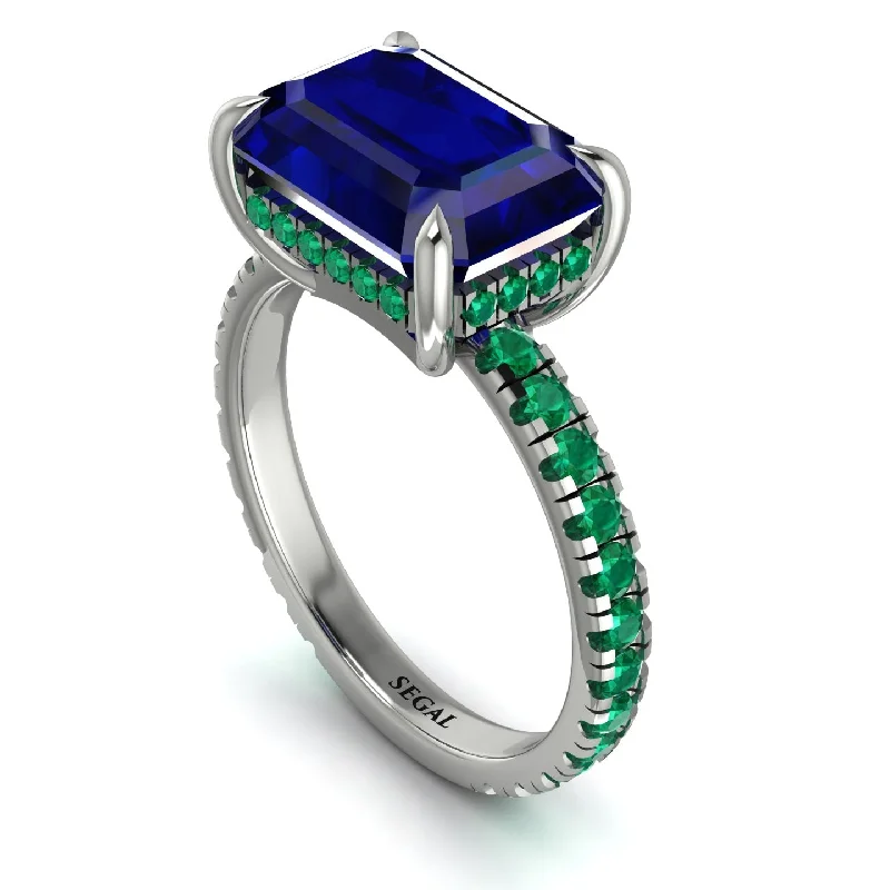 Ladies engagement rings bold halos-Emerald-Cut Sapphire Pavé Engagement Ring - Daphne No. 30