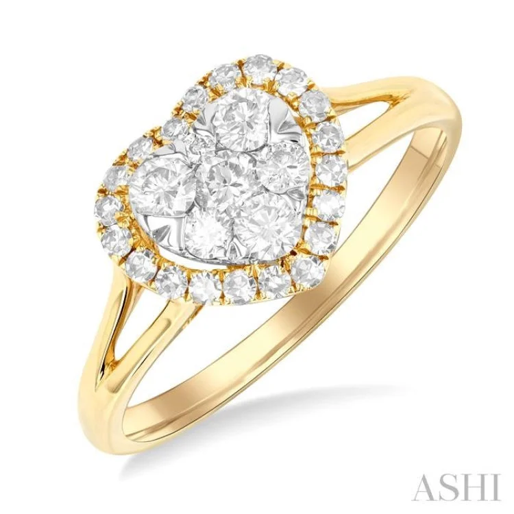 Ladies engagement rings small diamonds-1/2 ctw Heart Shape Lovebright Round Cut Diamond Engagement Ring in 14K Yellow & White gold