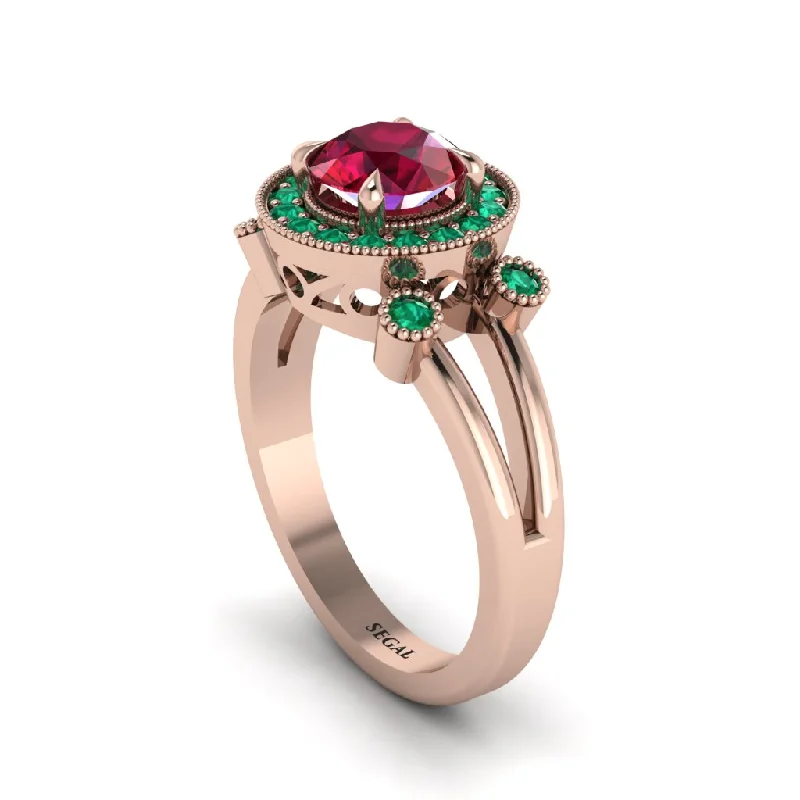 Ladies engagement rings ruby halo designs-Radiant Ruby Halo Gold Engagement Ring - Madilyn No. 26