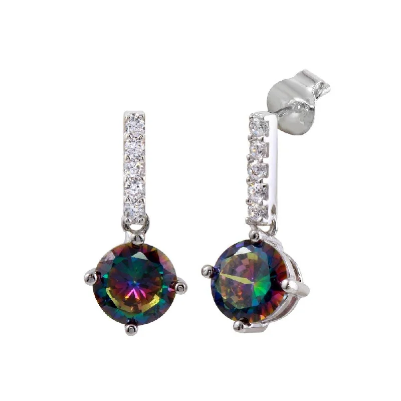 Ladies earrings glitter accent styles-Rhodium Plated 925 Sterling Silver Dangling CZ Synthetic Mystic Topaz Earrings - BGE00616