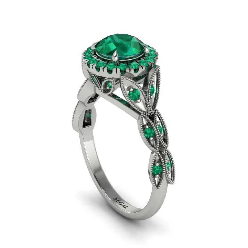 Ladies engagement rings care tips-Emerald Halo Nature Inspired Leaf Engagement Ring - Alessandra No. 21