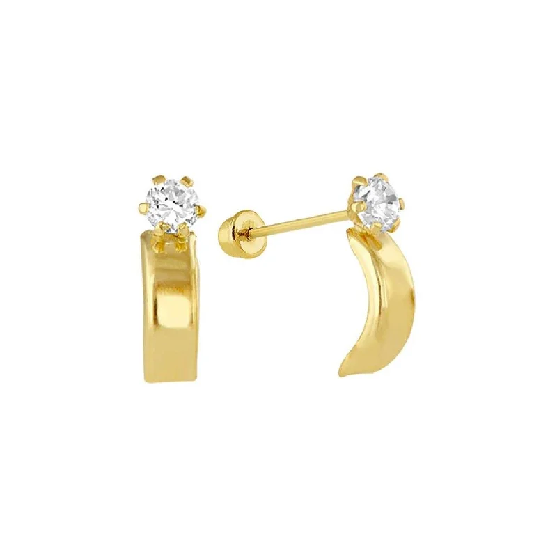 Ladies earrings modern art earrings-14E00310. - 14 Karat Yellow Gold CZ Semi Hoop Screw Back Earring