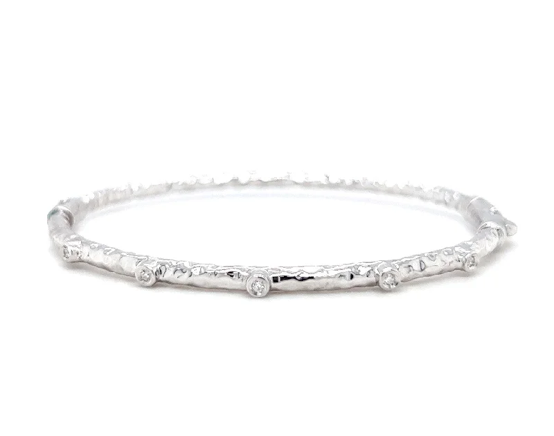 ladies bracelet slim bar-Sterling Silver Diamond Hammer Bangle Bracelet by SOHO