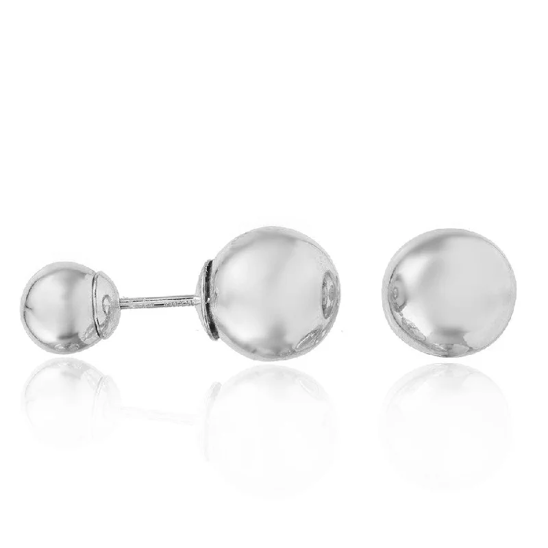 Ladies earrings step cut designs-Silver 925 Rhodium Plated Ball Front and Back Earrings - STE00979