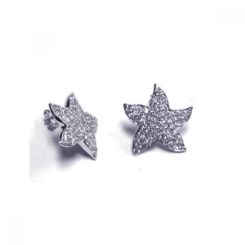 Ladies earrings memory-inspired pieces-Silver 925 Rhodium Plated CZ Starfish Stud Earrings - STE00026