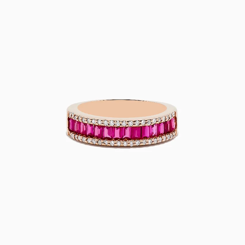 Ladies rings art deco designs-Ruby Royal 14K Rose Gold Baguette Cut Ruby and Diamond Band, 1.28 TCW