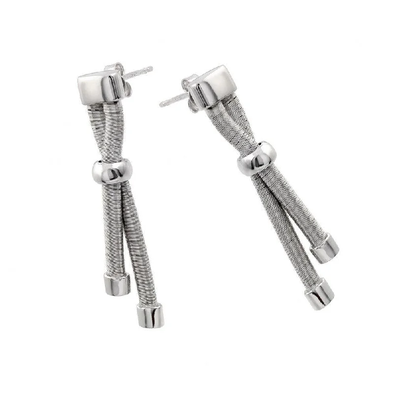 Ladies earrings famous designer labels-Silver 925 Rhodium Plated Double Long Dangling Stud Earrings - ECE003RH