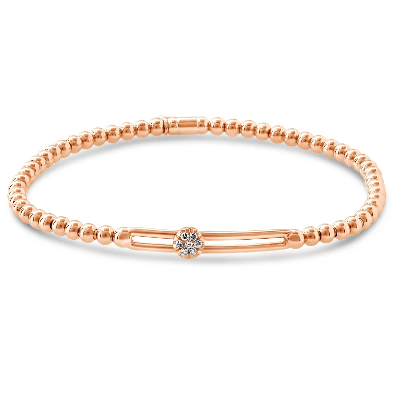 ladies bracelet classic gold-Hulchi Belluni Fidget Bracelet with Single Pave Diamond Moveable Station Rose Gold Stretch Stackable