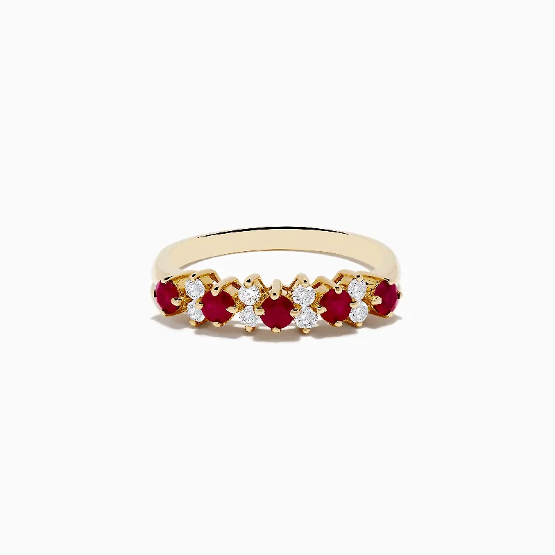 Ladies rings five-stone styles-14K Yellow Gold Ruby and Diamond Band, 0.76 TCW