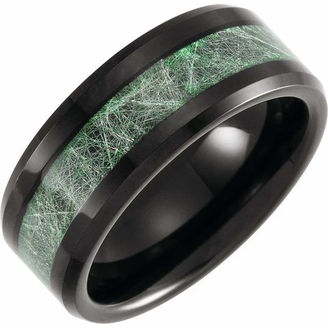 Ladies rings brass vintage styles-Tungsten 8 mm Beveled-Edge Band with Imitation Meteorite Inlay