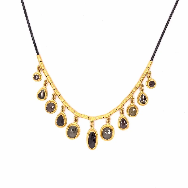 ladies necklace luxury symmetrical-24K 13.90 ctw Black Diamond Necklace